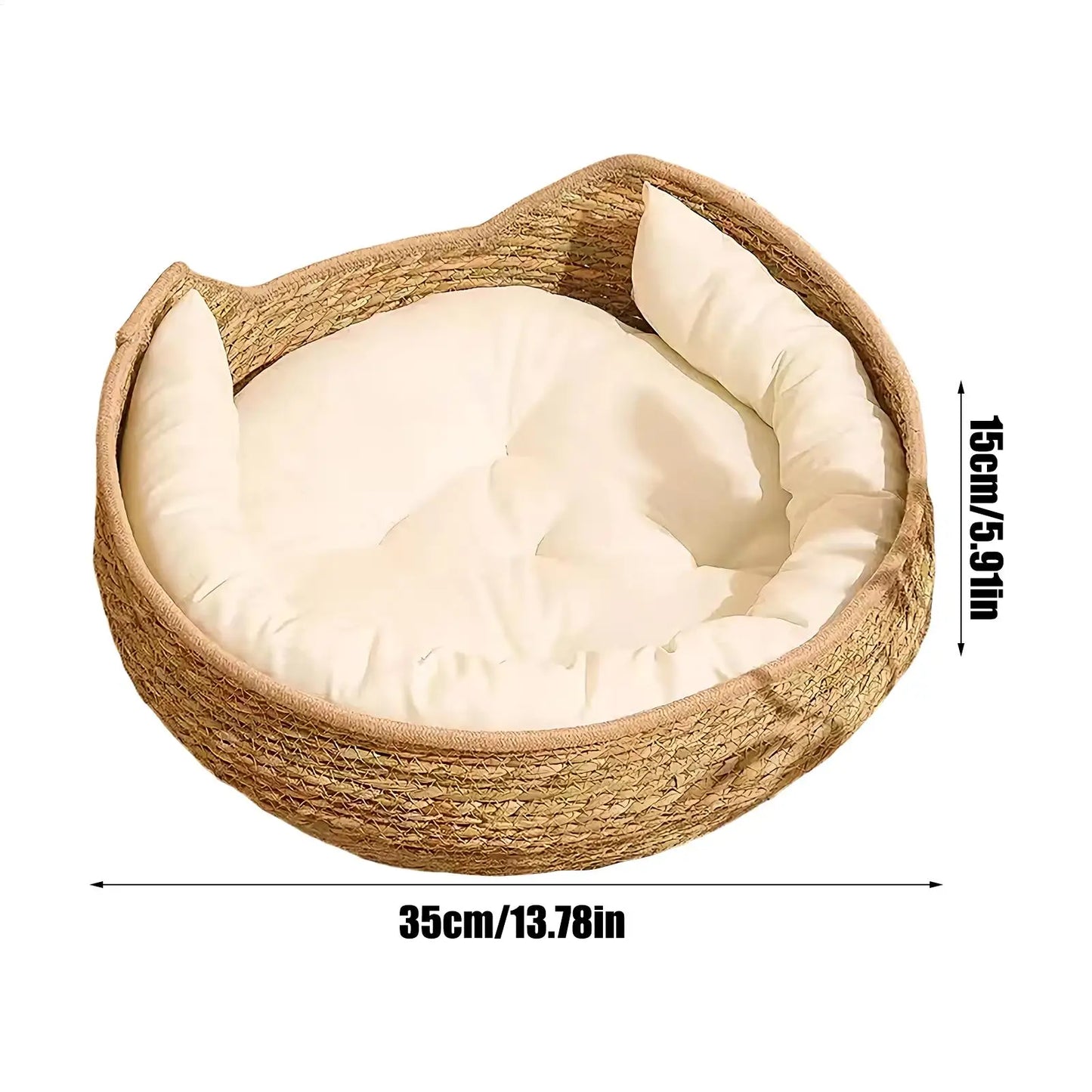 Round Cat Basket Bed – Cotton Rope with Pillow for All Seasons