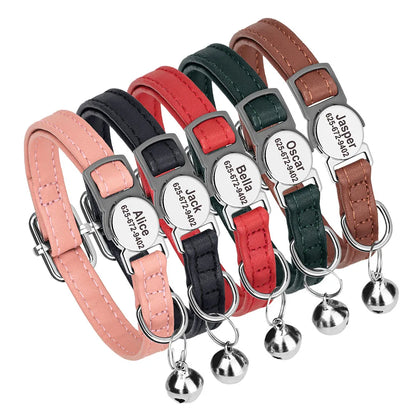 Custom Cat Collar – PU Leather Safety Breakaway with Free Engraving