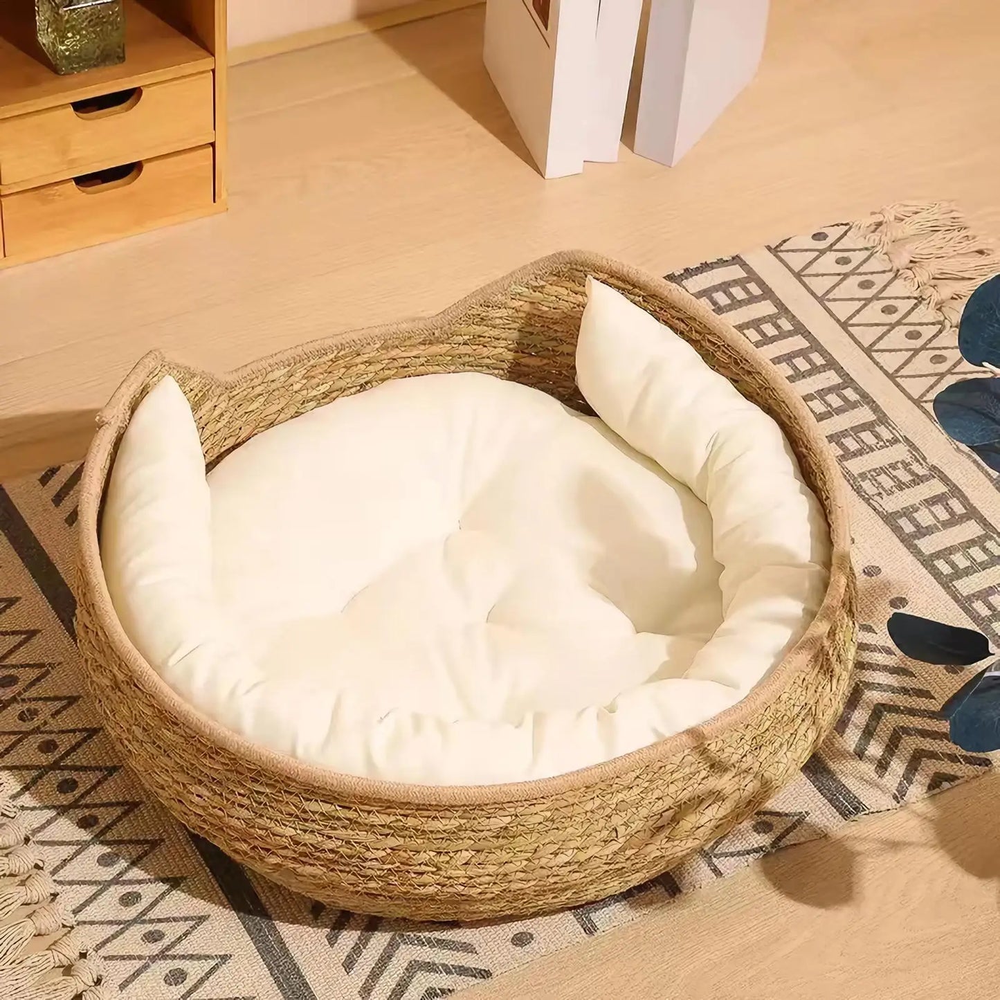 Round Cat Basket Bed – Cotton Rope with Pillow for All Seasons