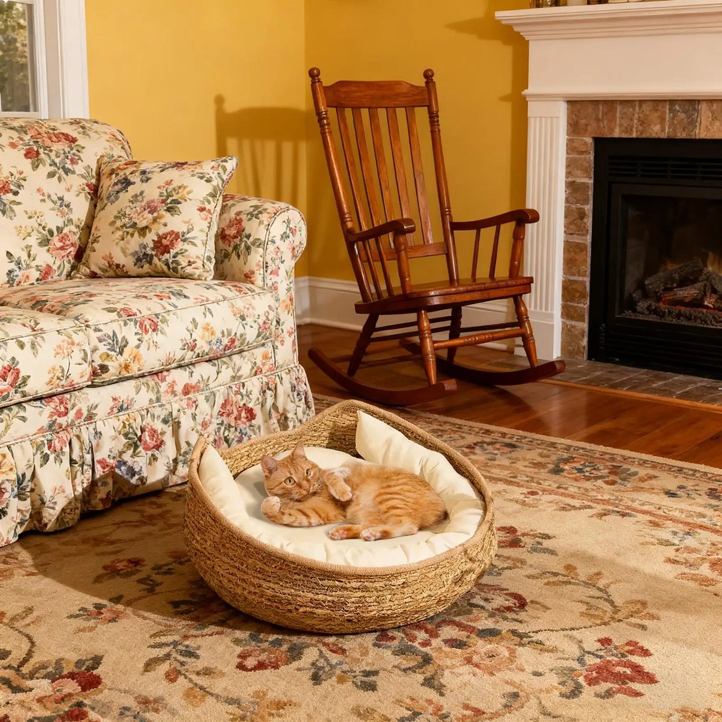 Round Cat Basket Bed – Cotton Rope with Pillow for All Seasons