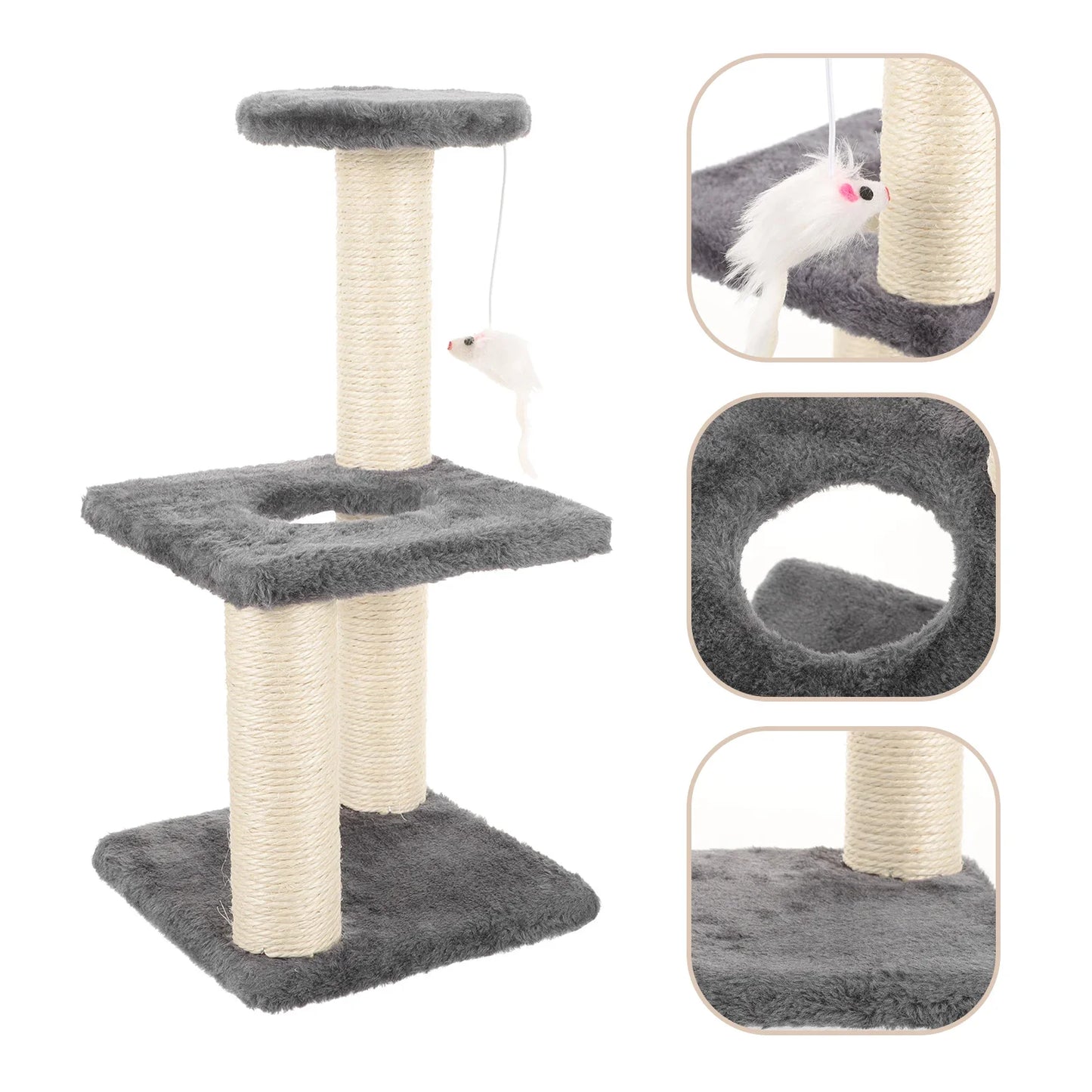 Cat Tree Climbing Frame – Wear-Resistant Scratching Pole in Light Grey