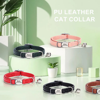 Custom Cat Collar – PU Leather Safety Breakaway with Free Engraving
