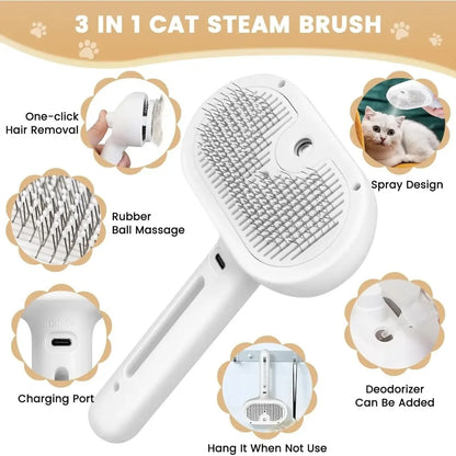Pet Steam Grooming Brush – Spray Comb for Dogs & Cats
