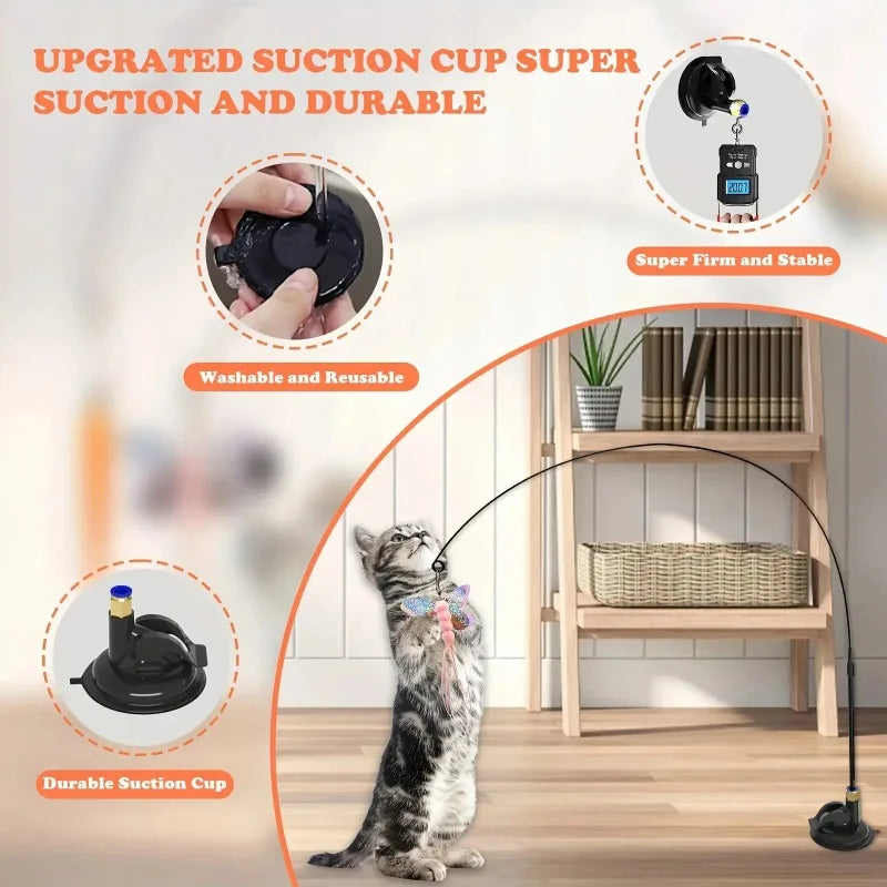 Cat Teaser Wand – Interactive Bell & Feather Toy with Suction Cup