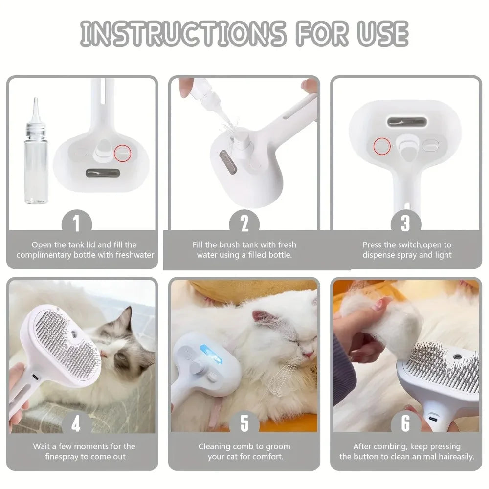 Pet Steam Grooming Brush – Spray Comb for Dogs & Cats