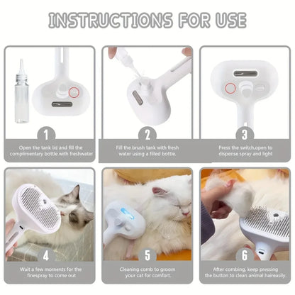 Pet Steam Grooming Brush – Spray Comb for Dogs & Cats