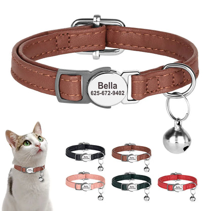 Custom Cat Collar – PU Leather Safety Breakaway with Free Engraving