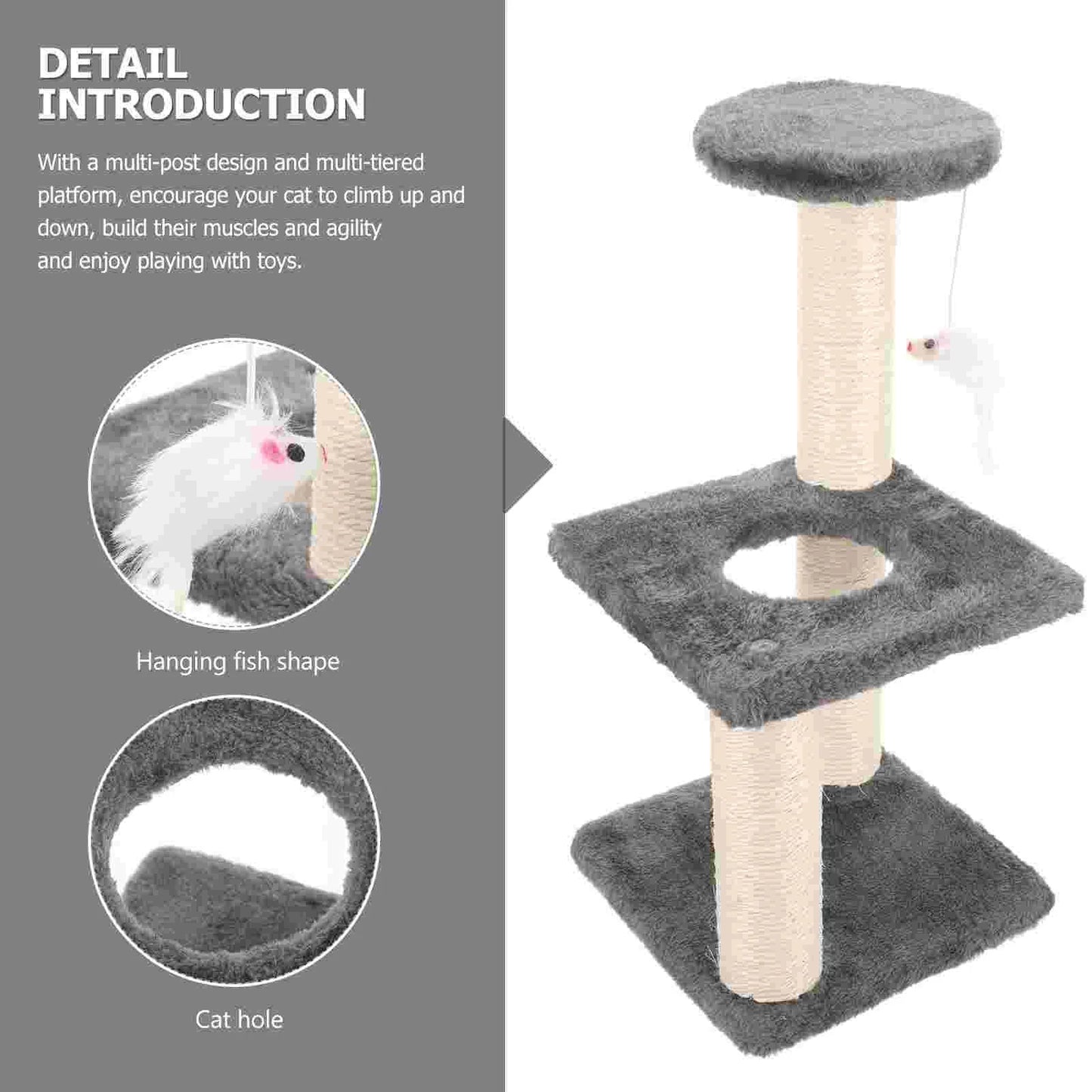 Cat Tree Climbing Frame – Wear-Resistant Scratching Pole in Light Grey